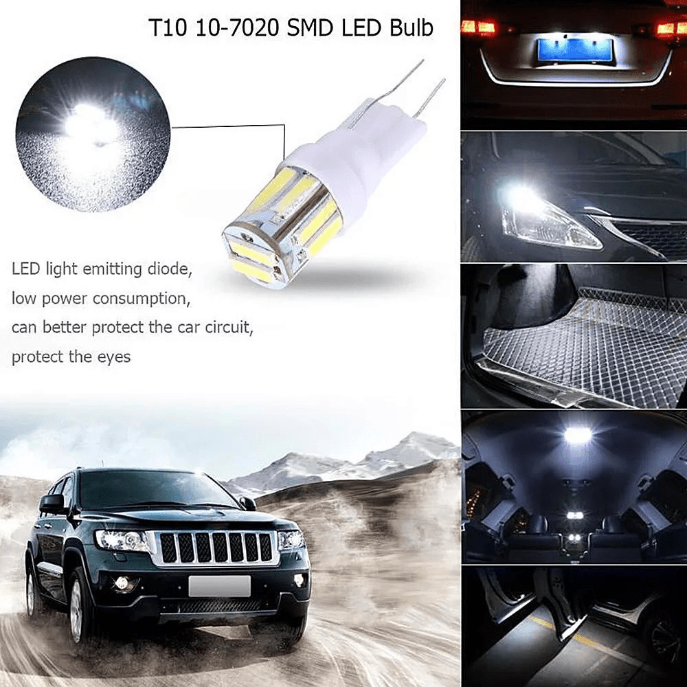 10 Pack T10 W5W 7020 SMD LED Car Bulbs – White Interior & License Plate Lights 12V–24V - Office Catch
