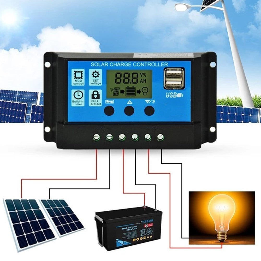 10Amp 12V/24V Solar Panel Regulator Charge Controller Battery Dual USB - Office Catch