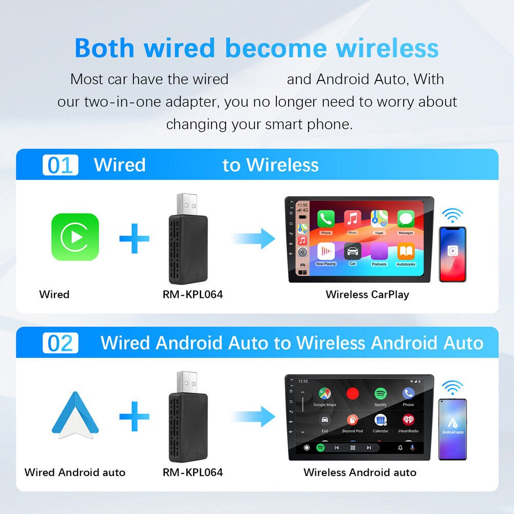 2 in1 Wireless Carplay Android Auto Adapter WiFi BT Auto Connect Mini USB Dongle - Office Catch