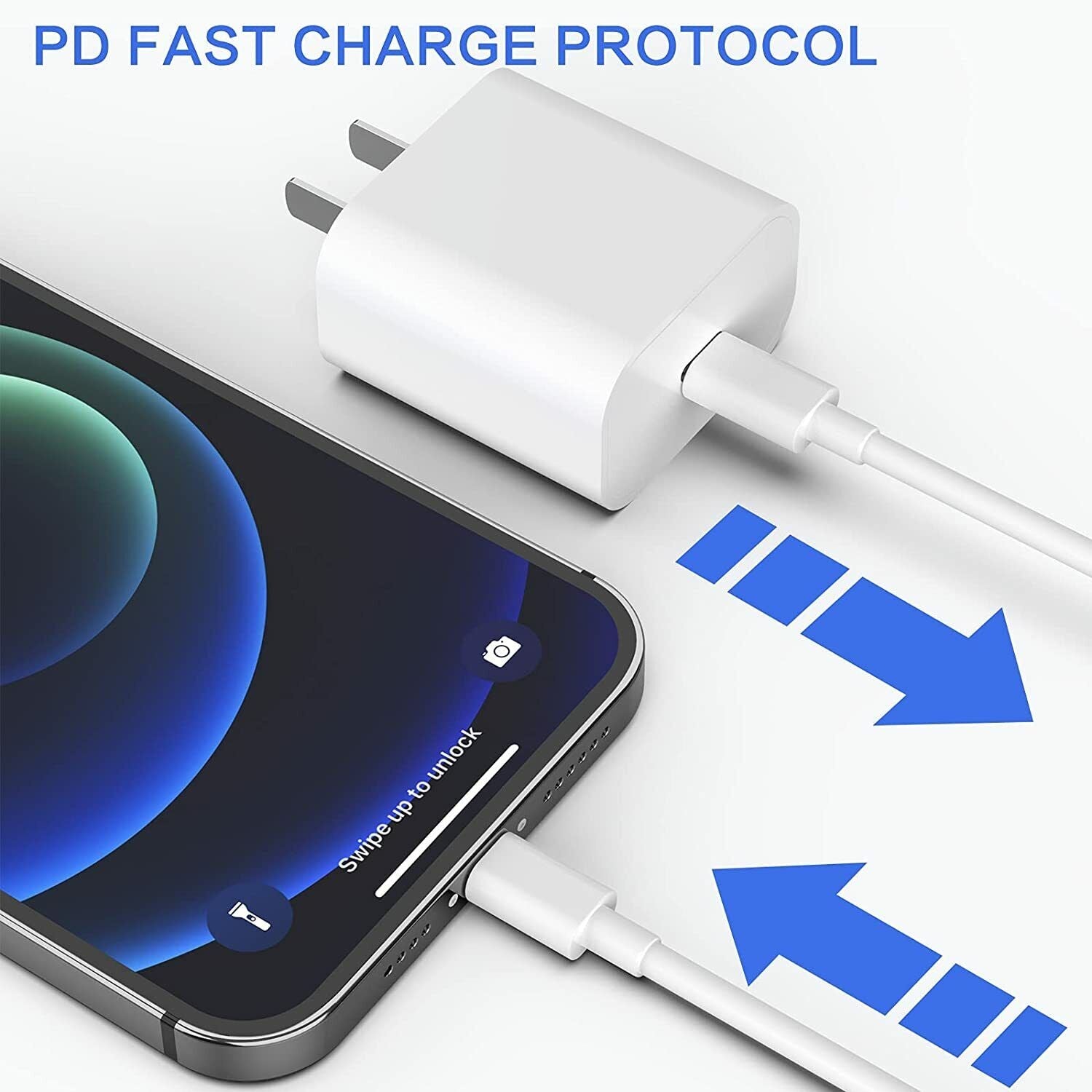 20W Fast Charge USB - C Power Adapter PD Cable For iPhone 14/13/12/11 Pro/XR/iPad - Office Catch