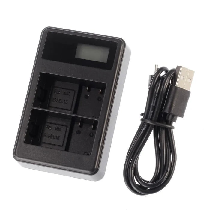 2x EN - EL15 Batteries + LCD Dual USB Charger for Nikon D7000, D7100, D7200, D750, D800, D810, D600, D610 - Office Catch