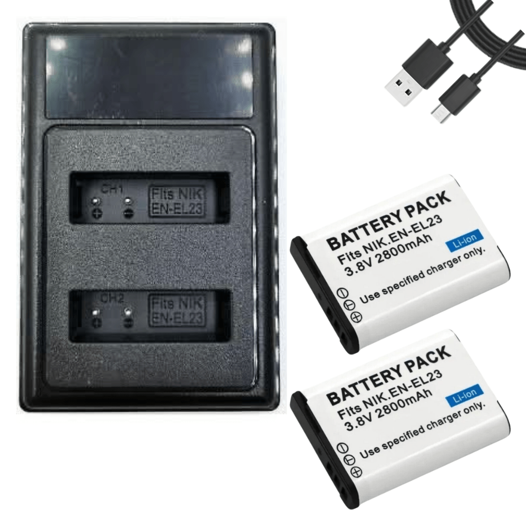 2x EN - EL23 Batteries + LCD Charger for Nikon Coolpix B700, P900, P610, P600, S810C – Replacement Kit - Office Catch
