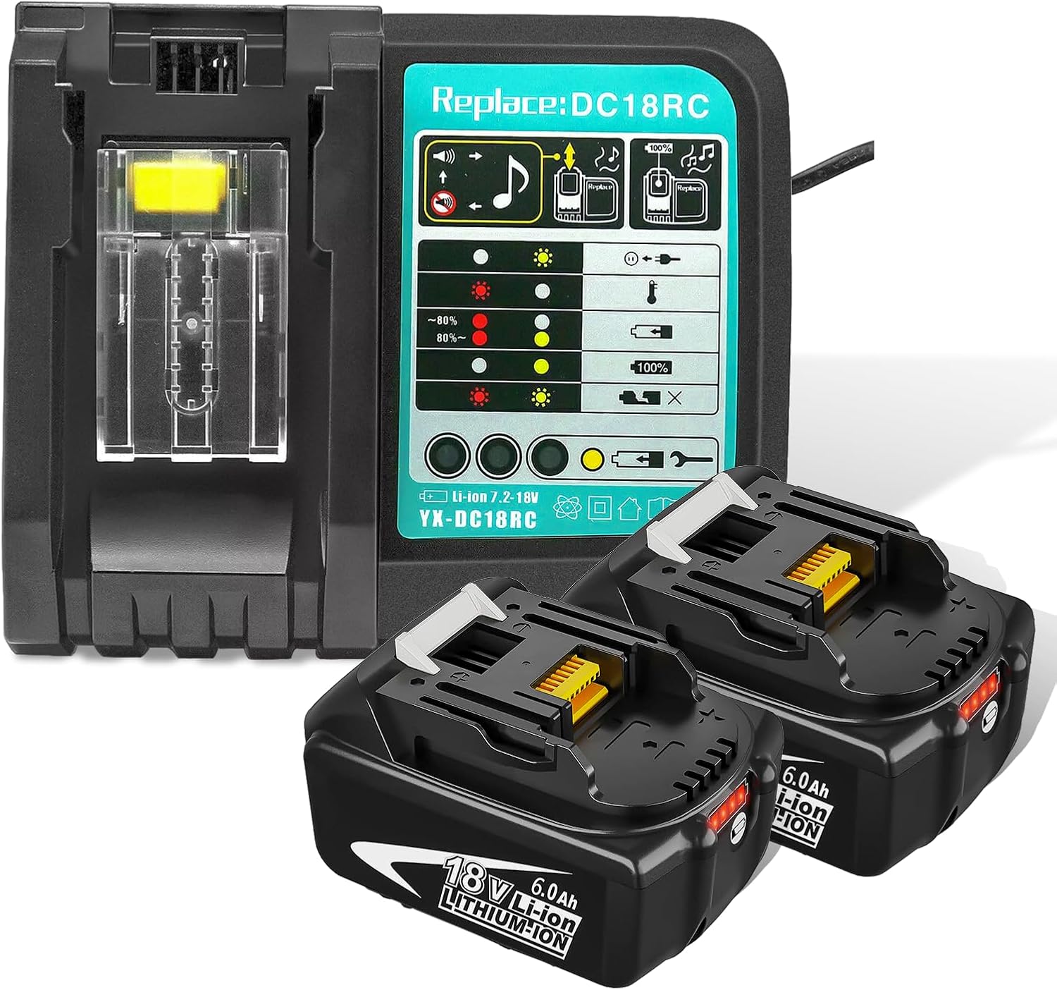 2x Replacement Battery + Charger Combo Compatible with Makita 18v Cordless Power Tools - Office Catch