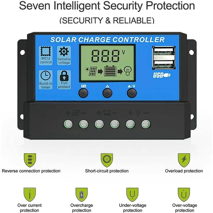 30A Amp 12V/24V Solar Panel Regulator Charge Controller Battery Dual USB - Office Catch