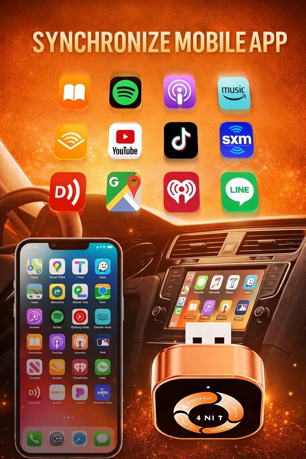 4 in 1 Wireless CarPlay & Android Auto Adapter with Video & WiFi Support | AirPlay & Miracast Screen Mirroring | Fast Connect - Office Catch
