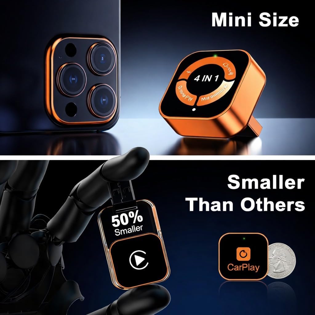 4 in 1 Wireless CarPlay & Android Auto Adapter with Video & WiFi Support | AirPlay & Miracast Screen Mirroring | Fast Connect - Office Catch