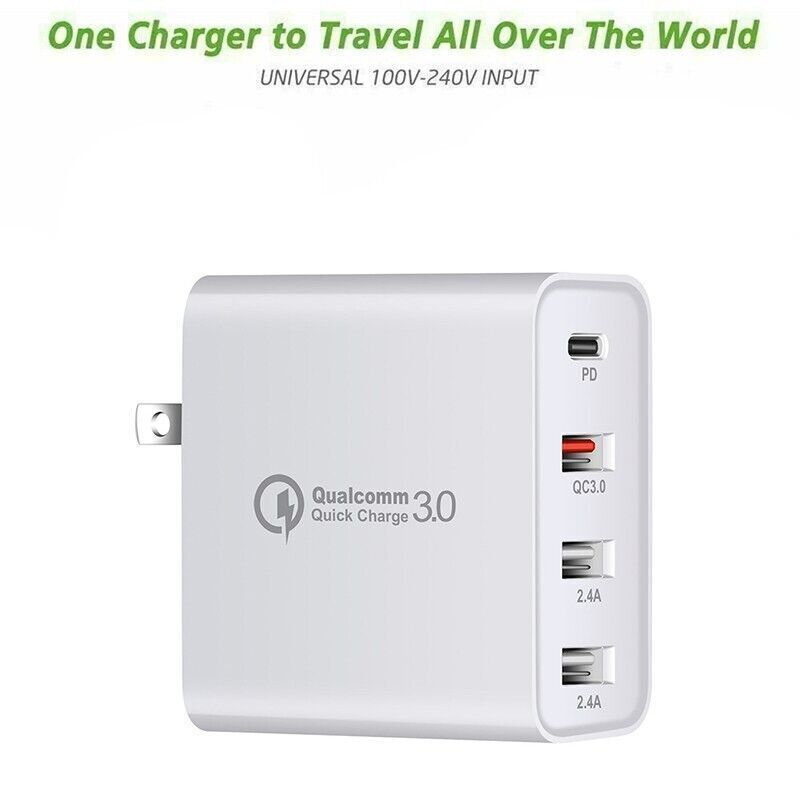 48W 4 Multi - Port Fast PD Quick Charge QC 3.0 USB Type C Hub Wall Charger Adapter - Office Catch