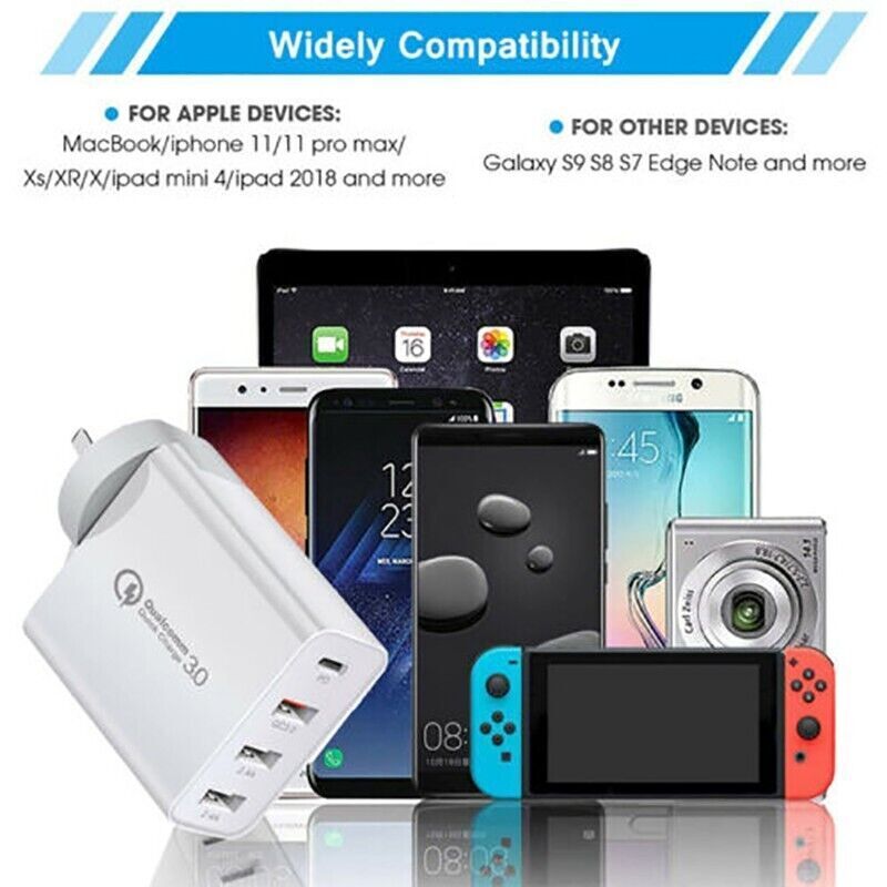 48W 4 Multi - Port Fast PD Quick Charge QC 3.0 USB Type C Hub Wall Charger Adapter - Office Catch