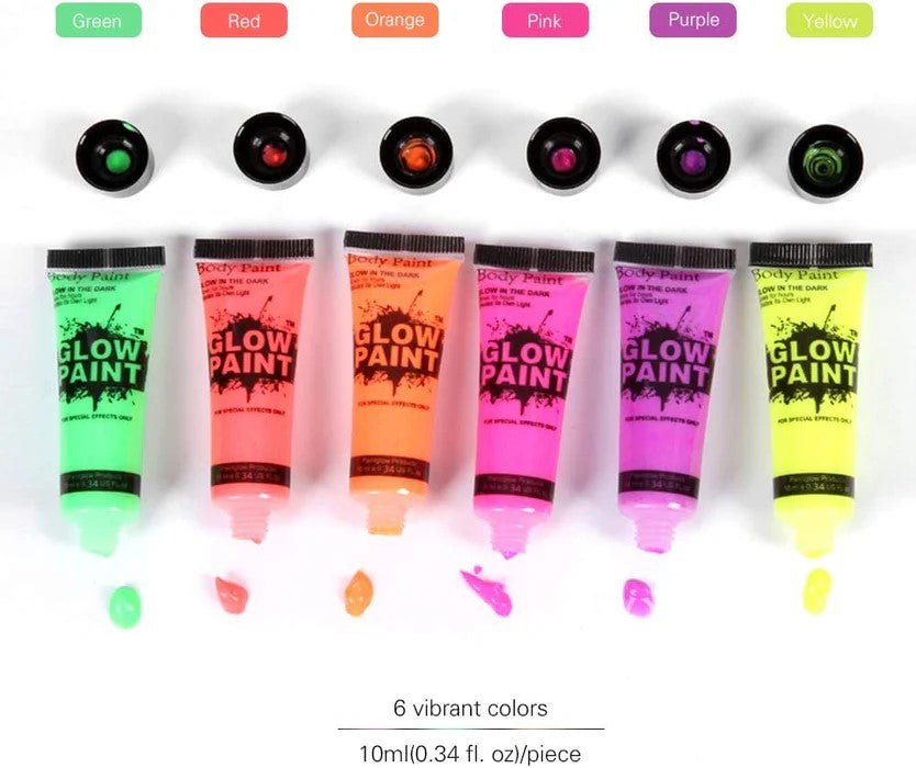 6 Colors Body Art Paint Neon Fluorescent Party Festival Halloween Cosplay Makeup Kids Face Paint UV Glow Painting Beauty Tools - Office Catch