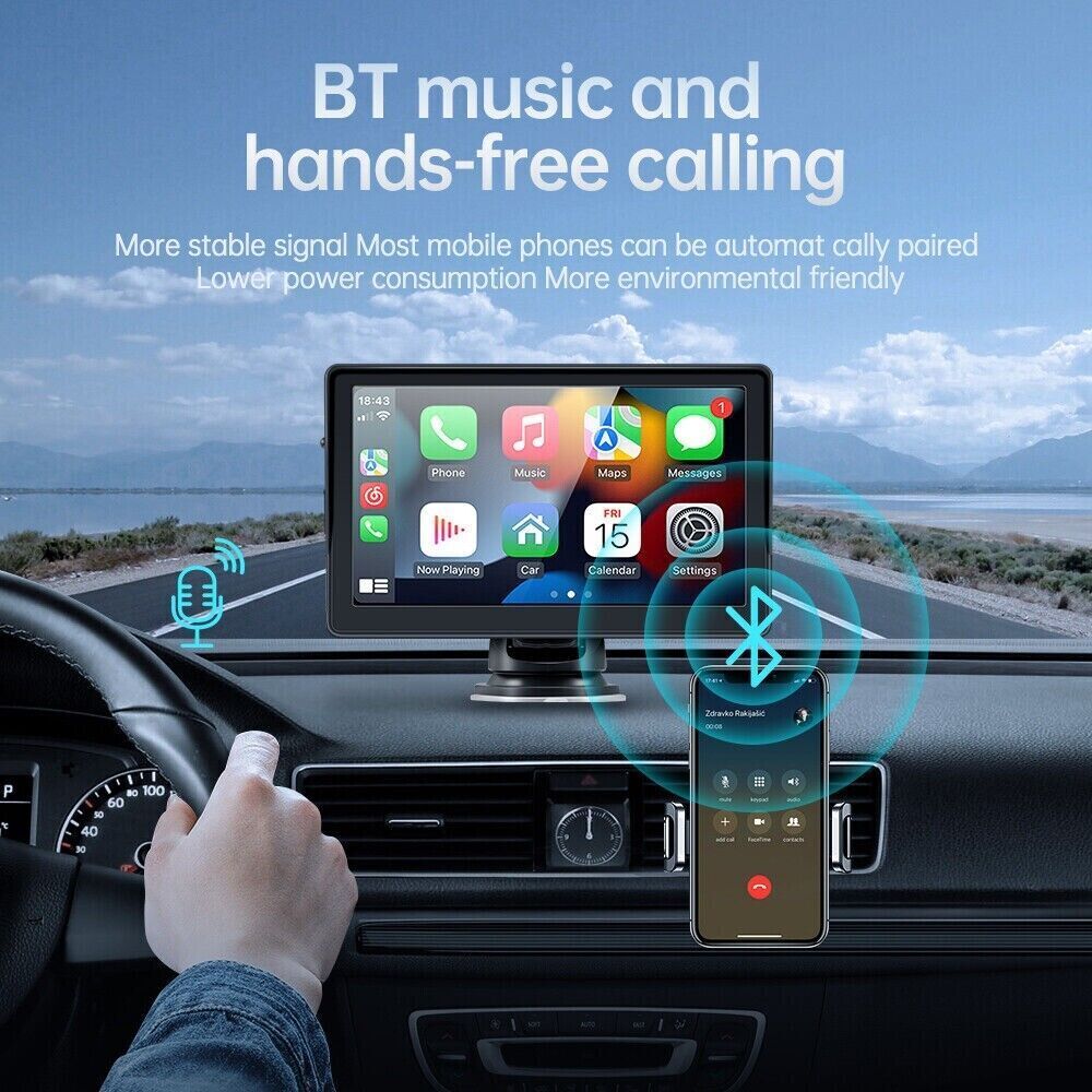 7" Portable Wireless Apple Carplay Android auto Car Stereo Radio Bluetooth Aux - Office Catch