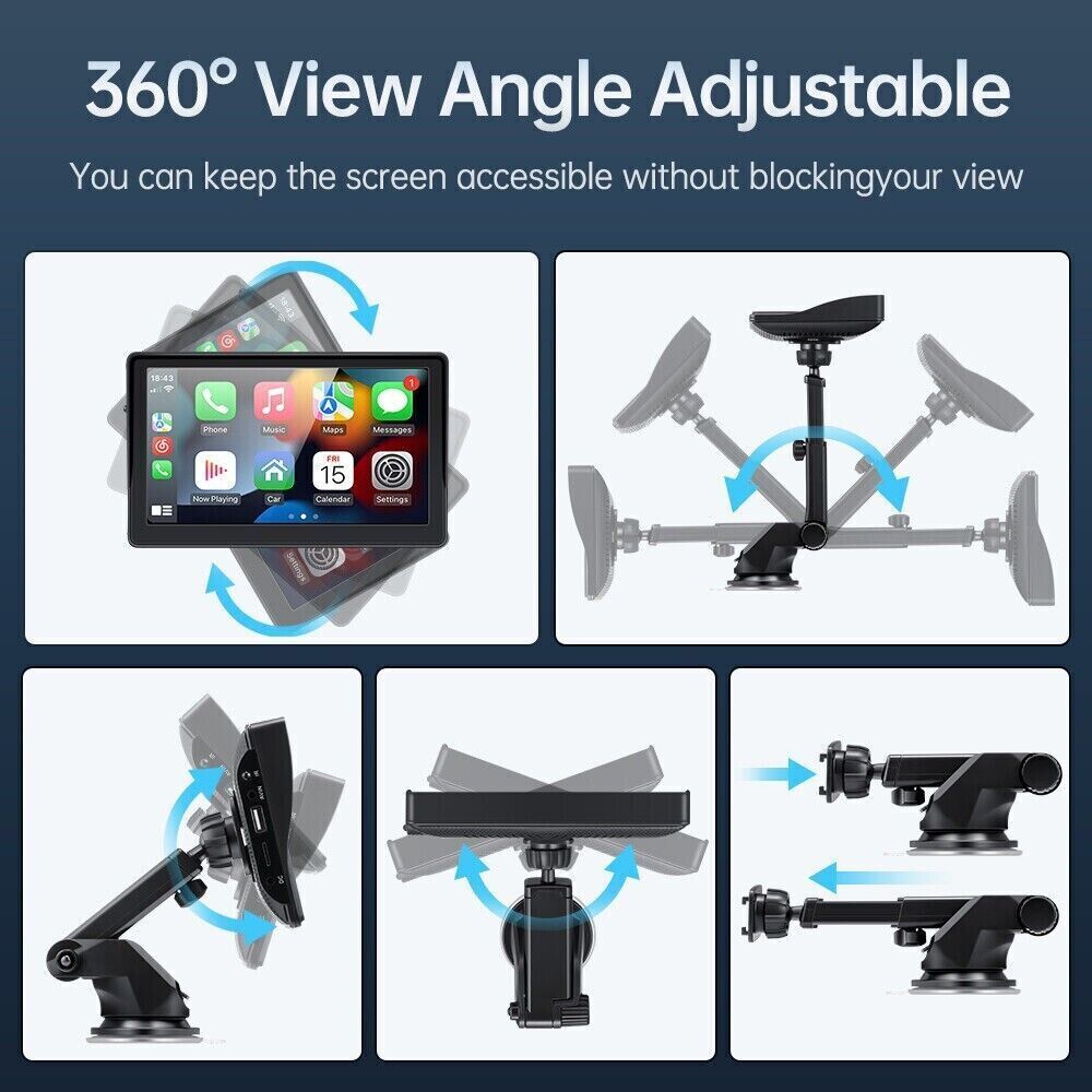 7" Portable Wireless Apple Carplay Android auto Car Stereo Radio Bluetooth Aux - Office Catch