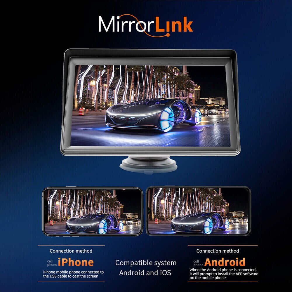 7" Portable Wireless Apple Carplay Android auto Car Stereo Radio Bluetooth Aux - Office Catch