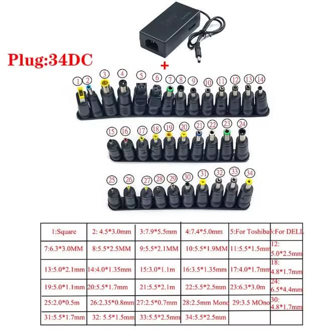 96W Universal Laptop Charger with 34 Interchangeable Tips – Multi Brand Notebook Power Supply (AU Plug) - Office Catch
