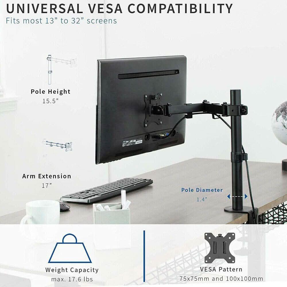 Adjustable Monitor Stand Single Arm Desk Mount Computer LCD TV Holder Display - OfficeCatch
