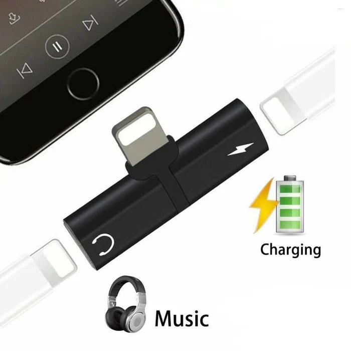 2-in-1 Lightning Charging & Audio Splitter Adapter | 8-Pin Dual Port Adapter for iPhone & iPad
