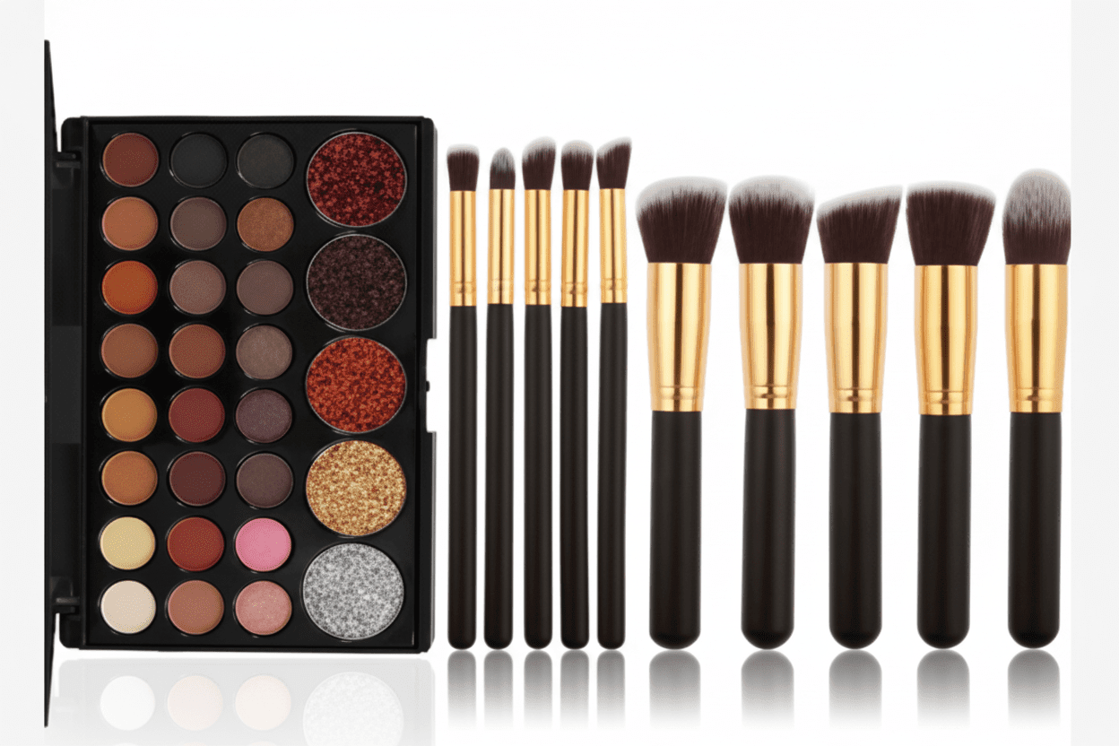 Popfeel 29 Colors Eyeshadow Palette + 10 Brush Set | Matte Shimmer Waterproof Portable Full Size - Office Catch