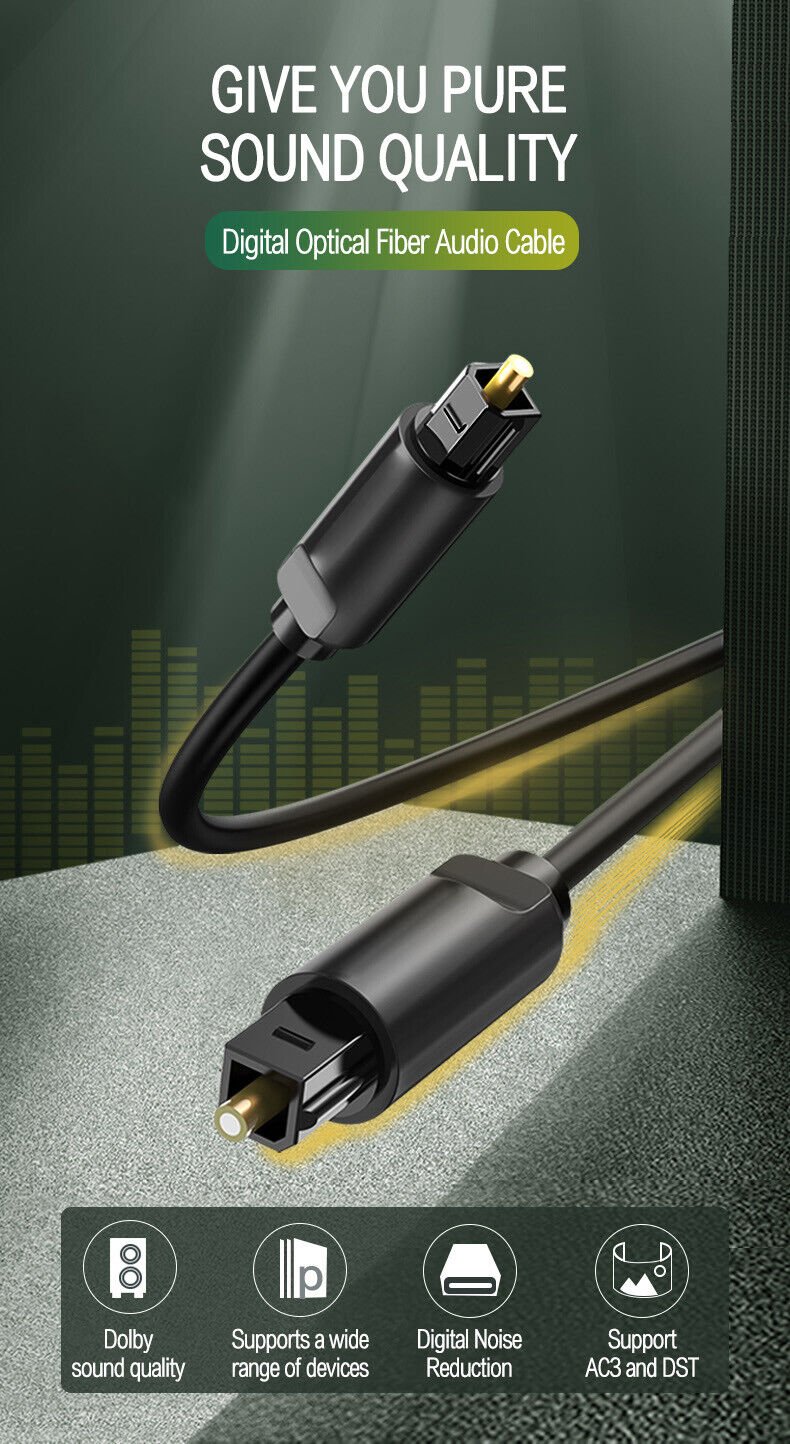 Premium Optical Fibre Digital Audio Cable Lead Cord 2M - Office Catch