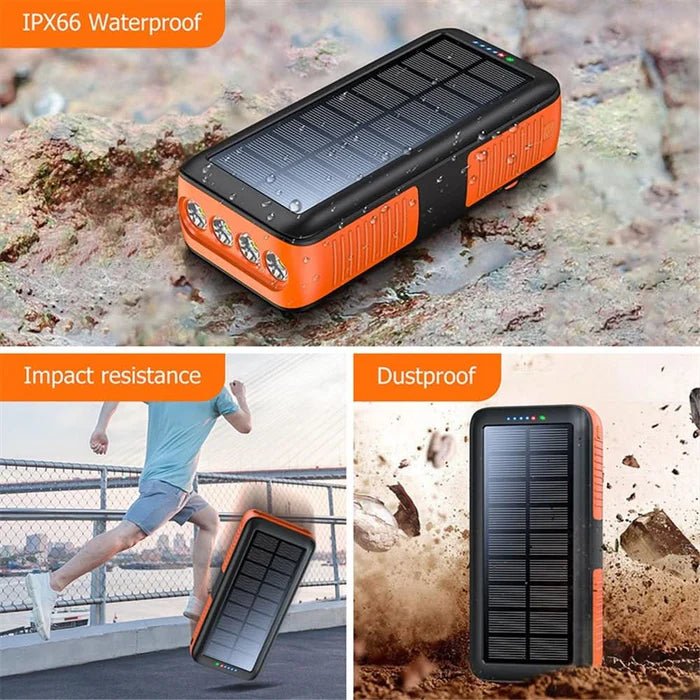 “Solar Power Bank 63,200mAh – Portable Charger with Dual Outputs, Flashlight & Hand Crank for Camping and Survival - Office Catch