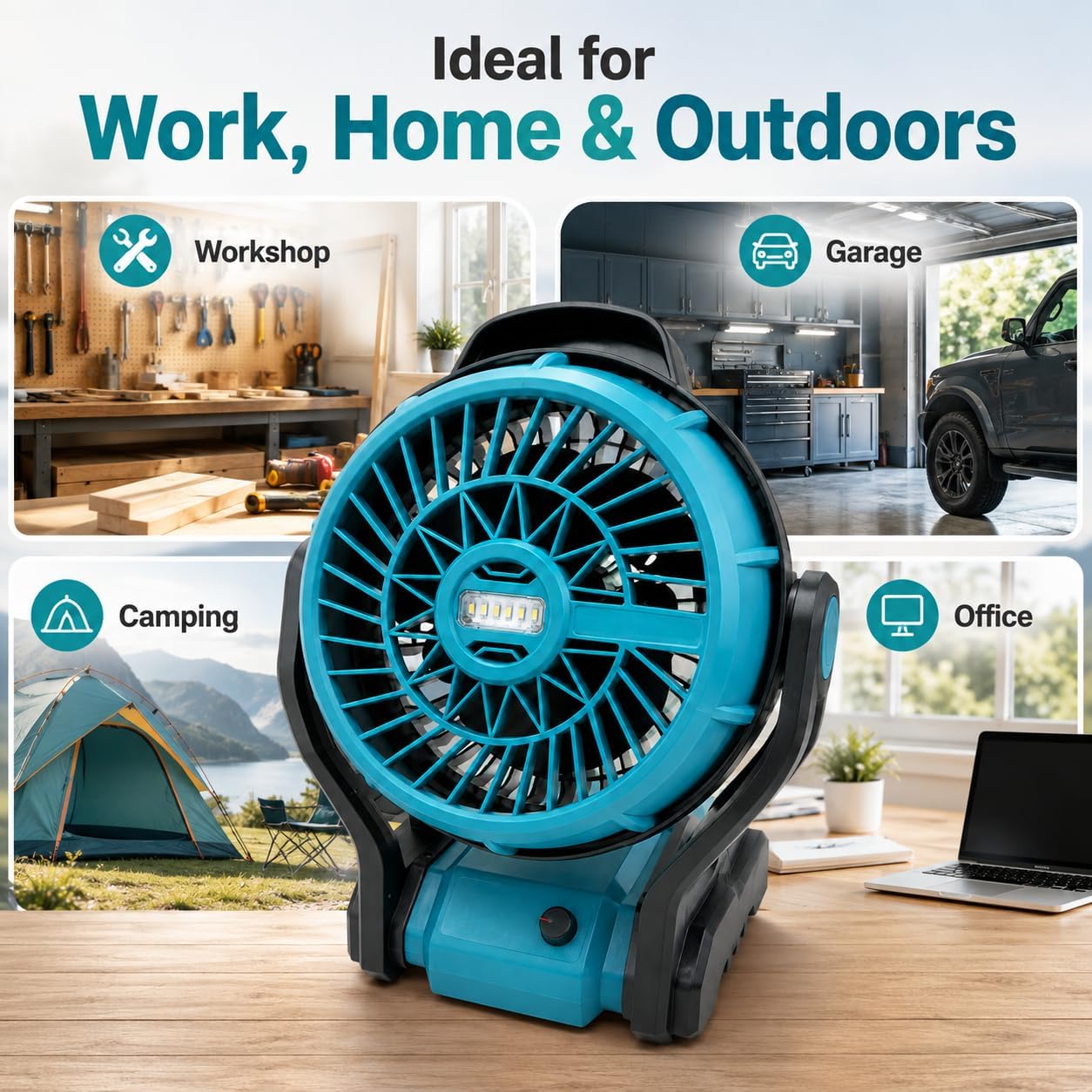 TAVICE 10 Inch Cordless Fan Compatible with Makita 18V LXT Batteries, Portable Jobsite Fan with LED Light, Adjustable Speed, Battery - Office Catch