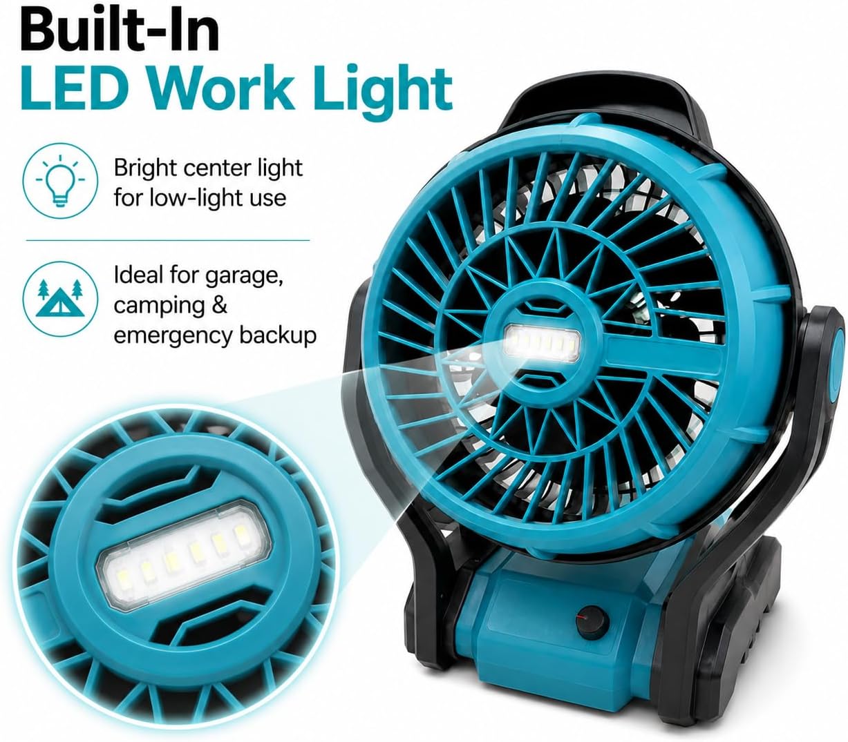 TAVICE 10 Inch Cordless Fan Compatible with Makita 18V LXT Batteries, Portable Jobsite Fan with LED Light, Adjustable Speed, Battery - Office Catch