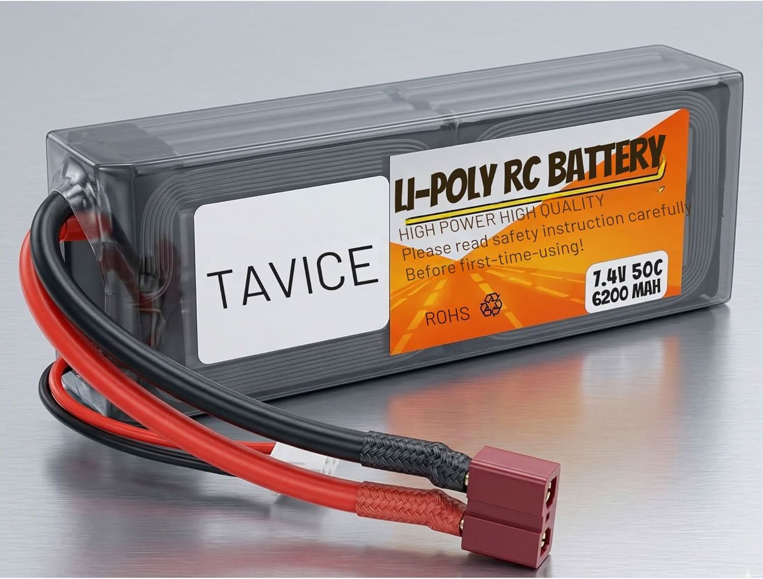 TAVICE 2 Pack 2S LiPo Battery 7.4V 6200mAh 50C Hard Case with T Connector Compatible with RC Cars, Trucks, 1/8 & 1/10 Buggy - Office Catch