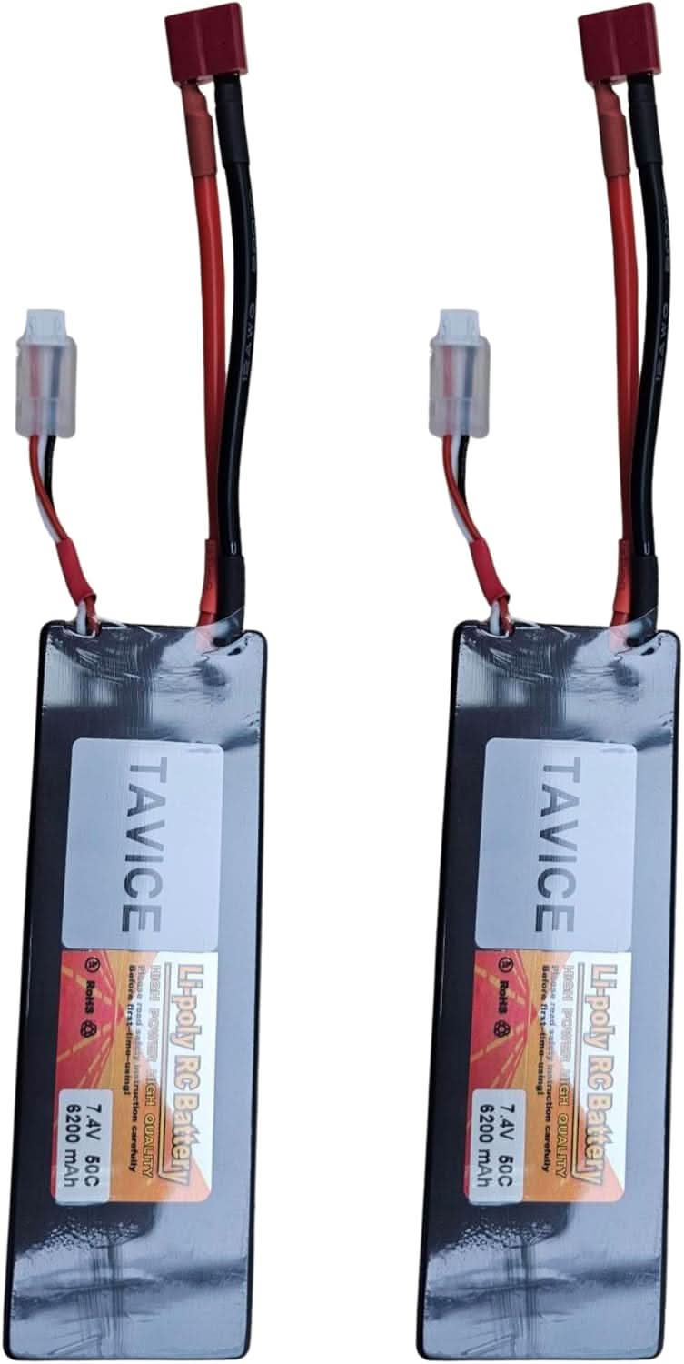 TAVICE 2S LiPo Battery 7.4V 6200mAh 50C Hard Case with T Connector Compatible with RC Cars, Trucks, 1/8 & 1/10 Buggy - Office Catch