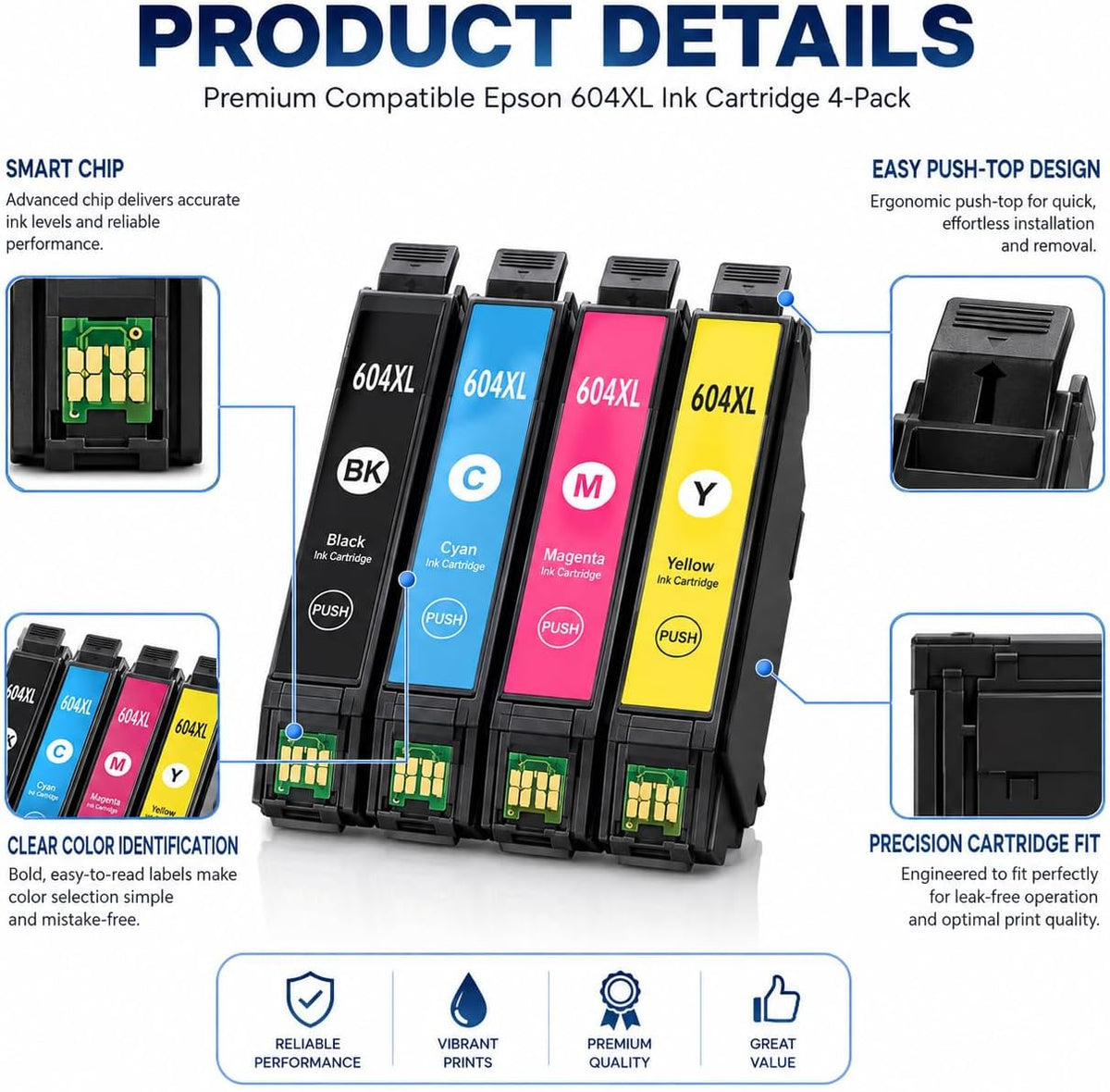 TAVICE 4PK 604XL Ink Cartridges Compatible with Epson XP-2200 XP-3200 XP-4200 WF-2910 WF-2930 - Office Catch