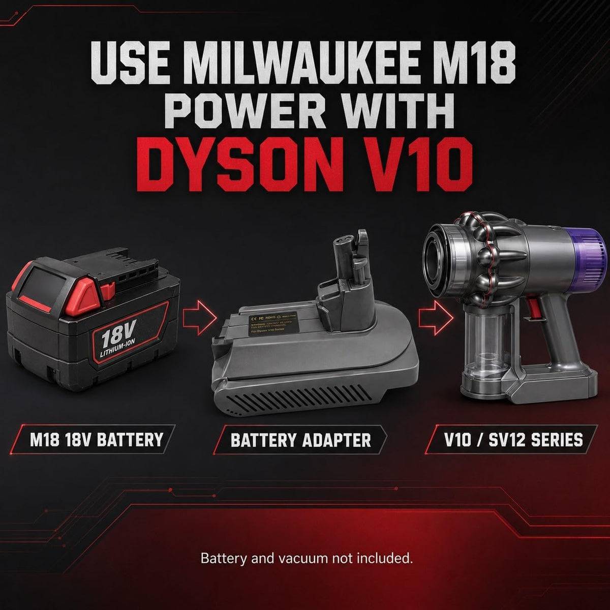TAVICE Battery Adapter Converter Compatible with Milwaukee M18 18V Battery to Dyson V10 Vacuum Cleaner - Office Catch