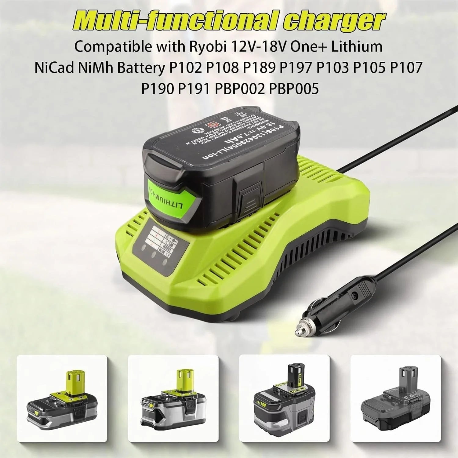 TAVICE Car Charger Compatible with Ryobi ONE+ 12V-18V P102 P105 P108 Li-Ion NiCd NiMH Batteries - Office Catch
