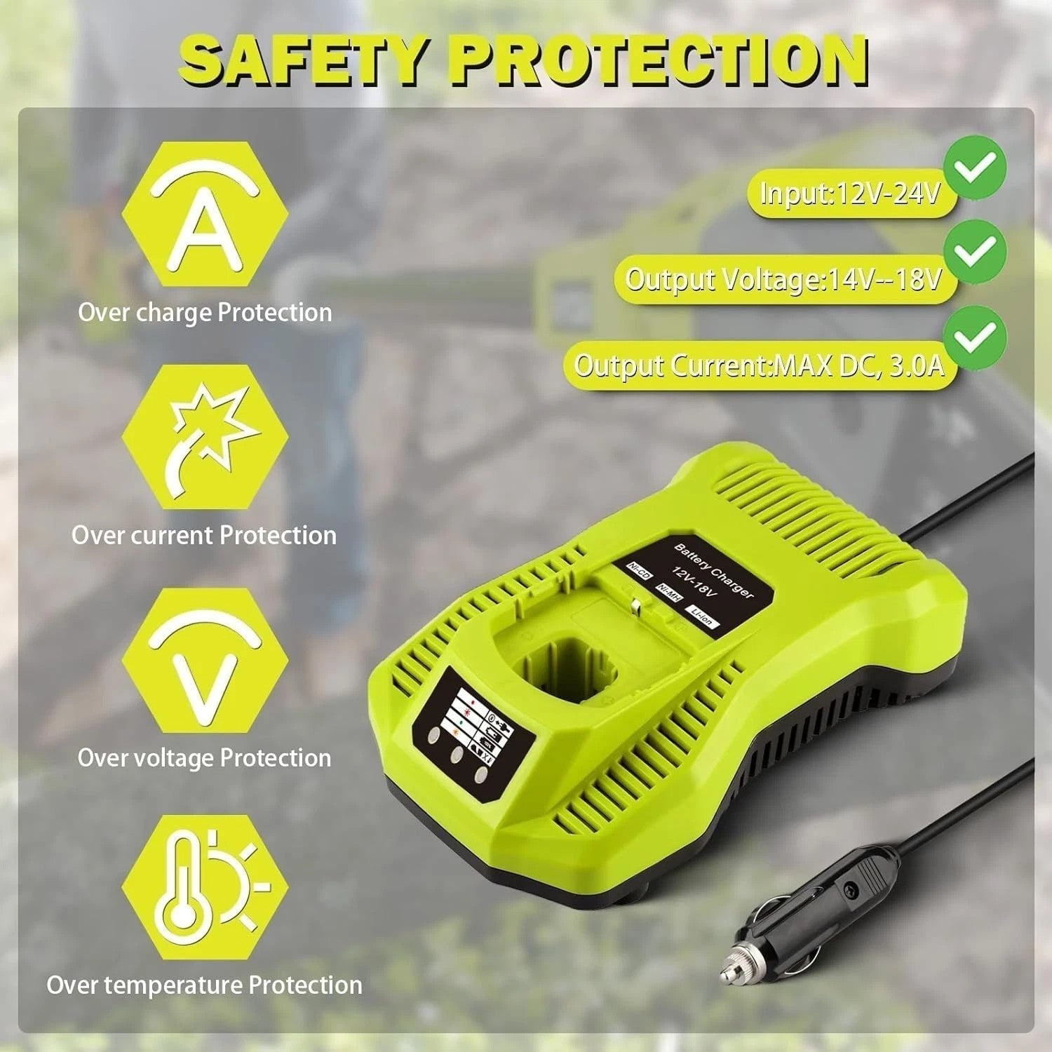 TAVICE Car Charger Compatible with Ryobi ONE+ 12V-18V P102 P105 P108 Li-Ion NiCd NiMH Batteries - Office Catch
