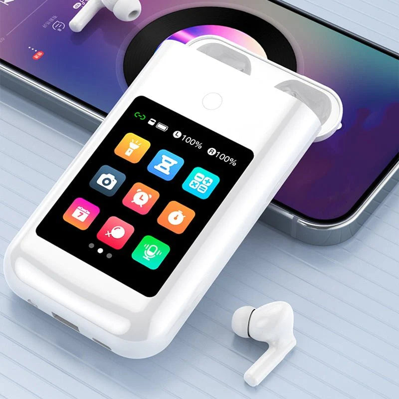 Tavice Uniqa High Capacity Power Bank with Built-in Wireless Earbuds, Flashlight & 2.8" Touch Screen