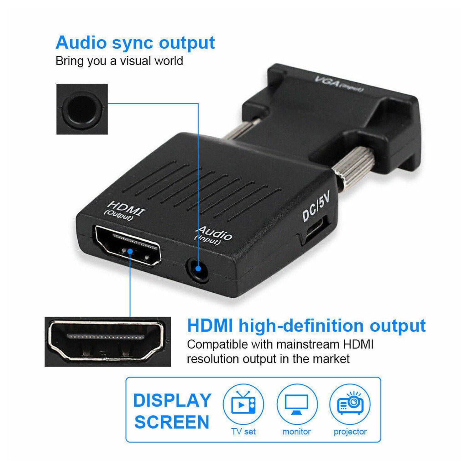 VGA to HDMI Male to Female Video Adapter Cable Converter with Audio HD 1080P - Office Catch