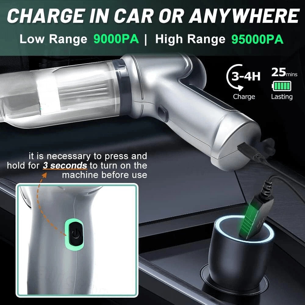 Wireless Handheld Car Vacuum & Blower – 95000PA Suction, USB Rechargeable Mini Cleaner - Office Catch