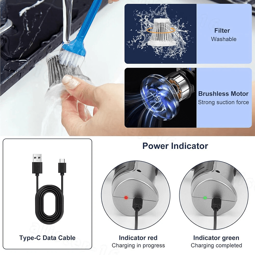 Wireless Handheld Car Vacuum & Blower – 95000PA Suction, USB Rechargeable Mini Cleaner - Office Catch