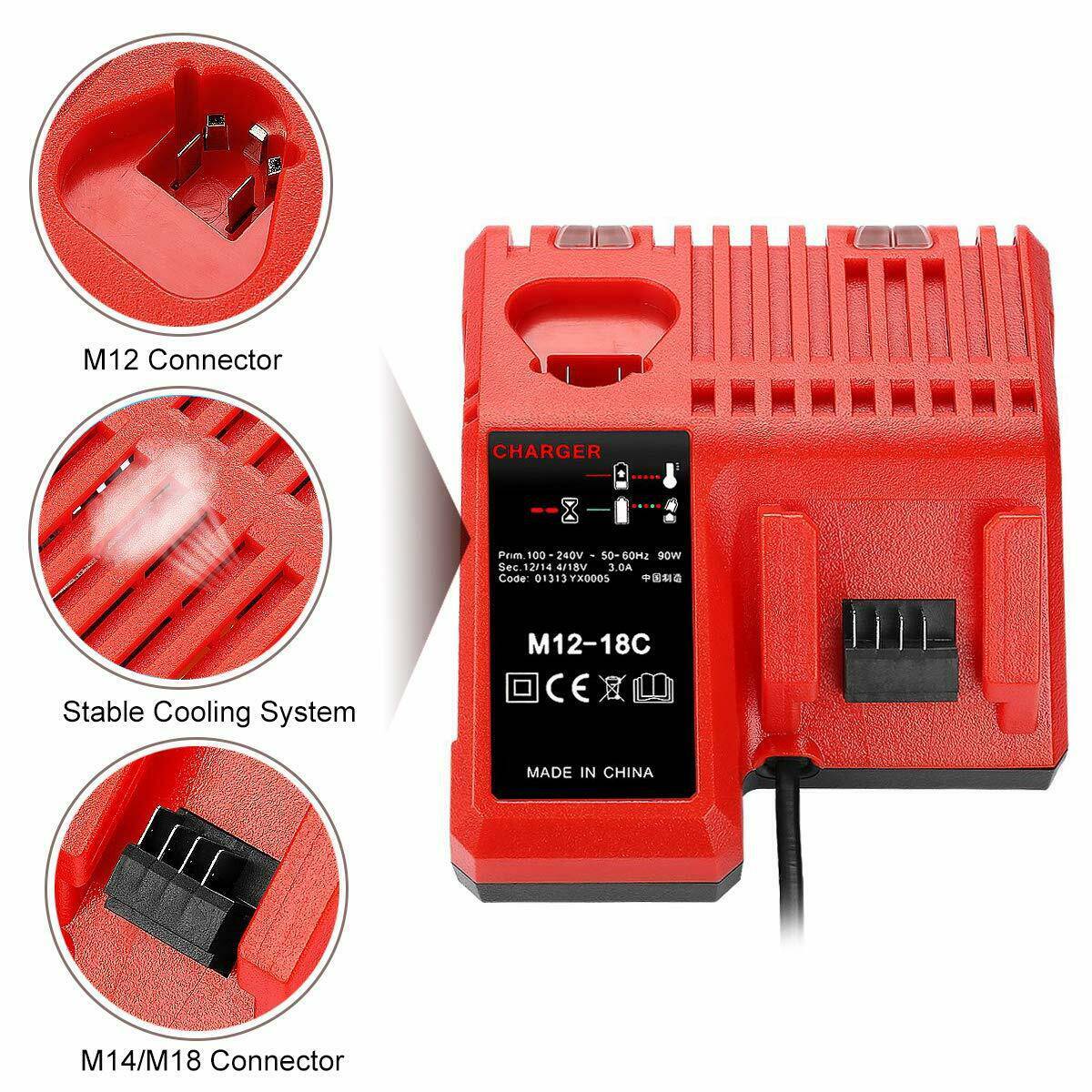 12V-18V Battery Charger for Milwaukee M12-18C Multi Voltage Rapid Dual M12 & M18 - Office Catch