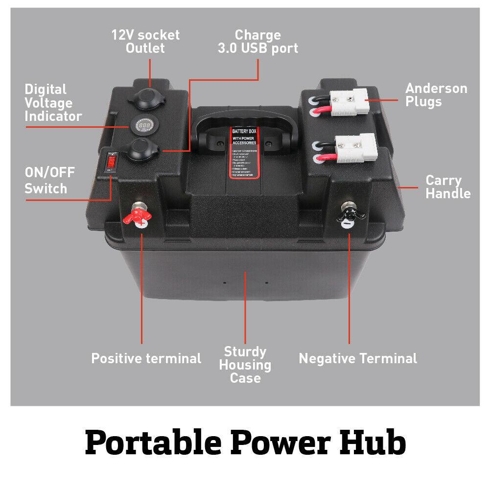 12V Portable Battery Box For Camping With USB Solar - Office Catch