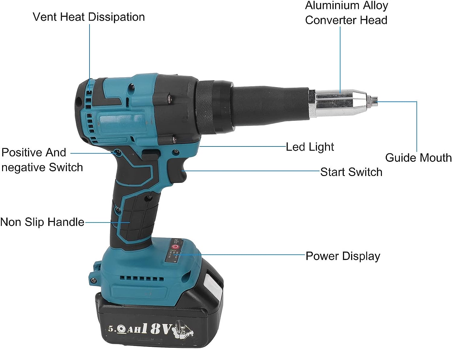 18V Brushless Cordless Rivet Gun Automatic Blind Riveting Nut & 18V Lithium Battery - Office Catch