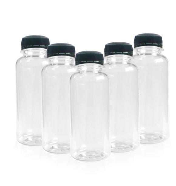 200x Bottles | 500ml Round Clear Plastic Bottles PET With 38mm Lids Tamper Evident - Office Catch