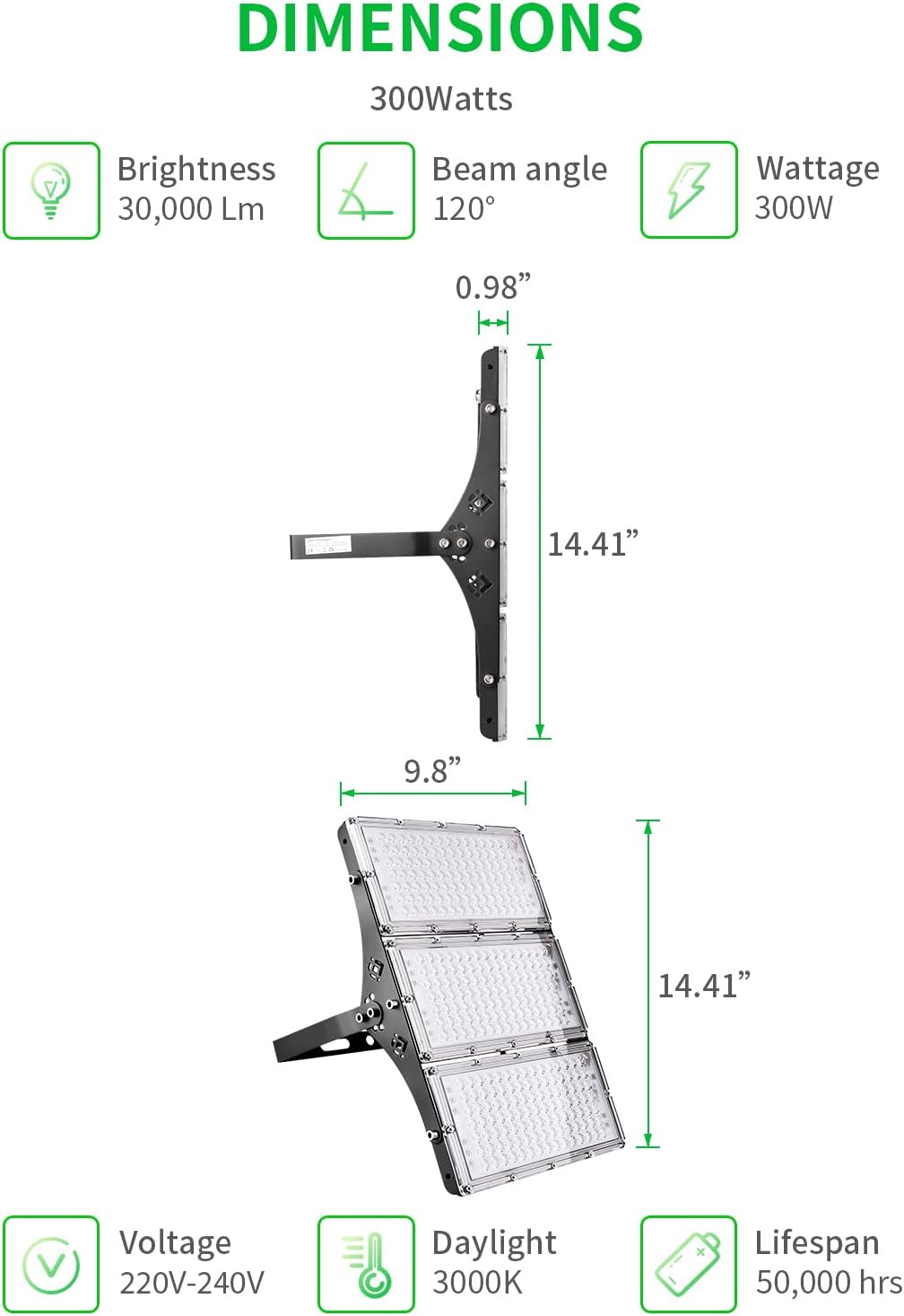 300W Outdoor LED Floodlight, IP66 Waterproof Spotlight Security Light, Super Bright 24000lm Worklight Wall Light for Yard, Garden, Garage, Hallway - Office Catch