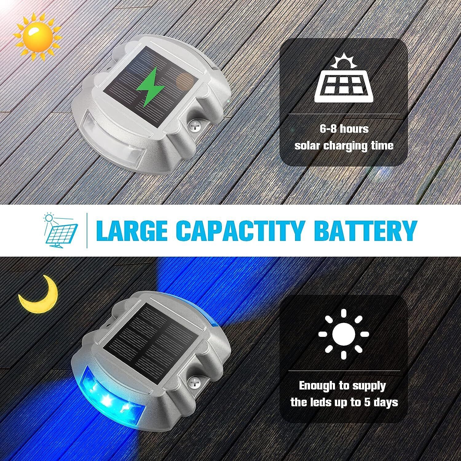 4 Pack Solar Deck Lights Blue Color Waterproof 6 LED Light for Pathway - Office Catch