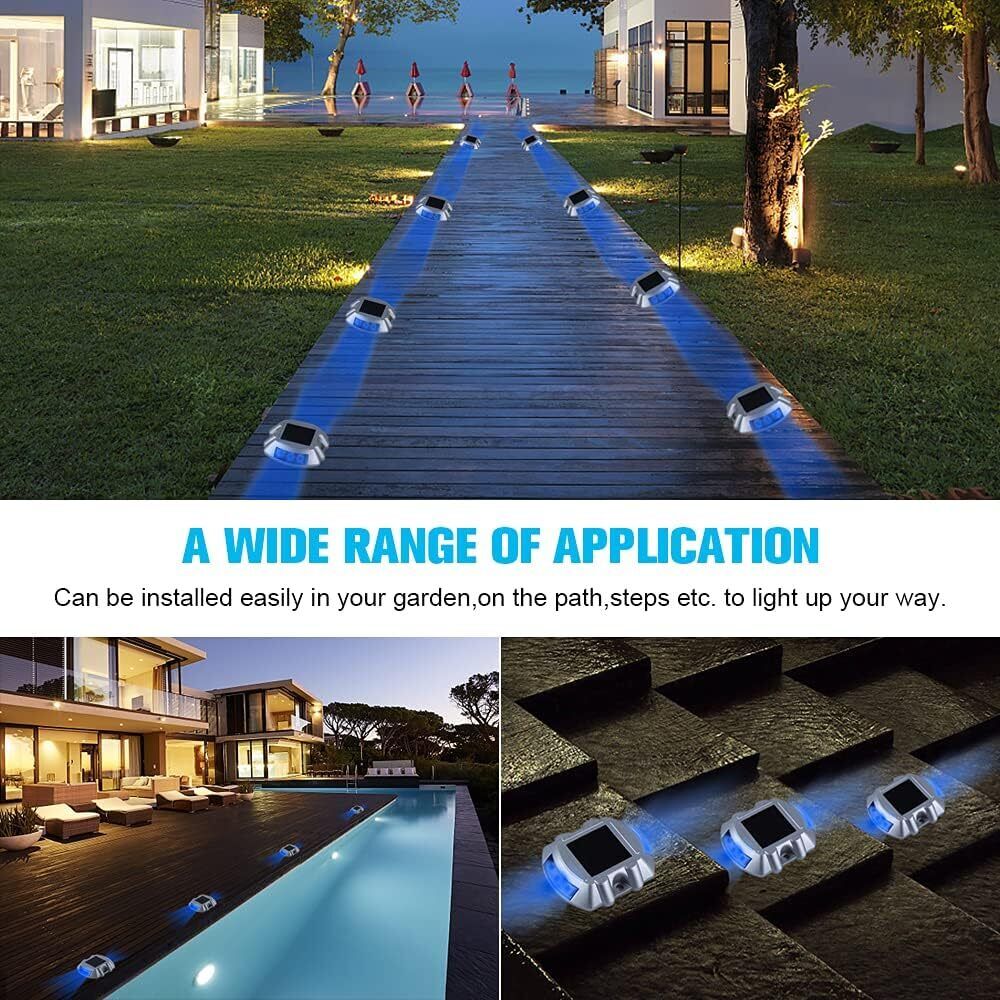 4 Pack Solar Deck Lights Blue Color Waterproof 6 LED Light for Pathway - Office Catch