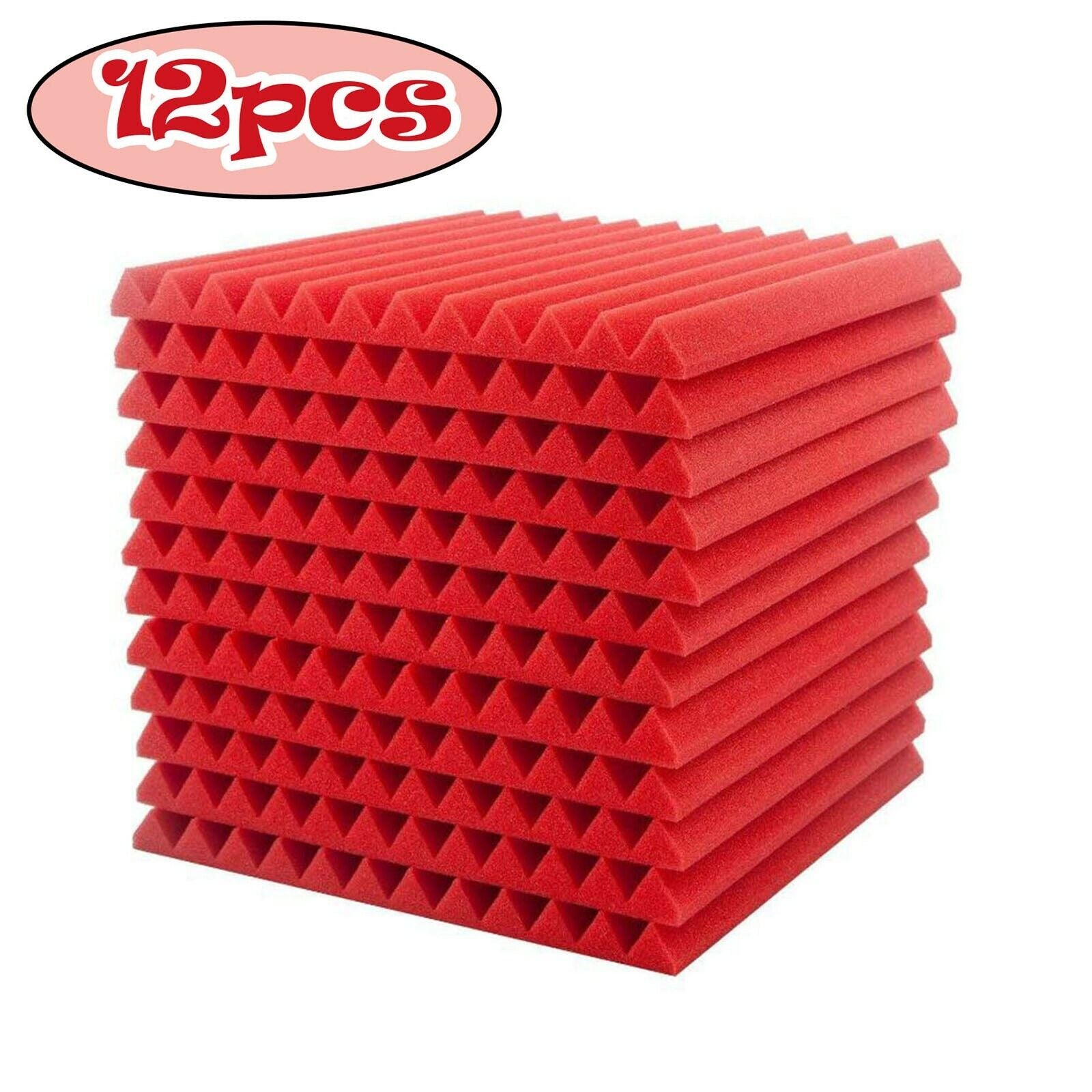 48 Pack Acoustic Foam Panels, 30x 30x 2.5cm Studio Soundproofing Wedges Fire Resistant Sound Proof Padding Acoustic Treatment Foam (Red) - Office Catch