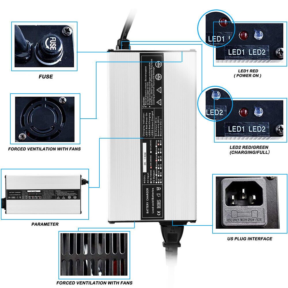 48V/6A Golf Cart Charger For EZ-GO TXT Club Battery Snap Head w/ 3Pin Plug Tool - Office Catch