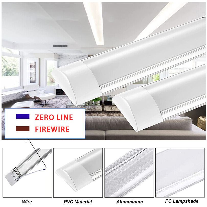 4FT 1200mm Slim LED Wide Batten Tube Light Ceiling Strip Bar Light Daylight | 10 Pack - Office Catch