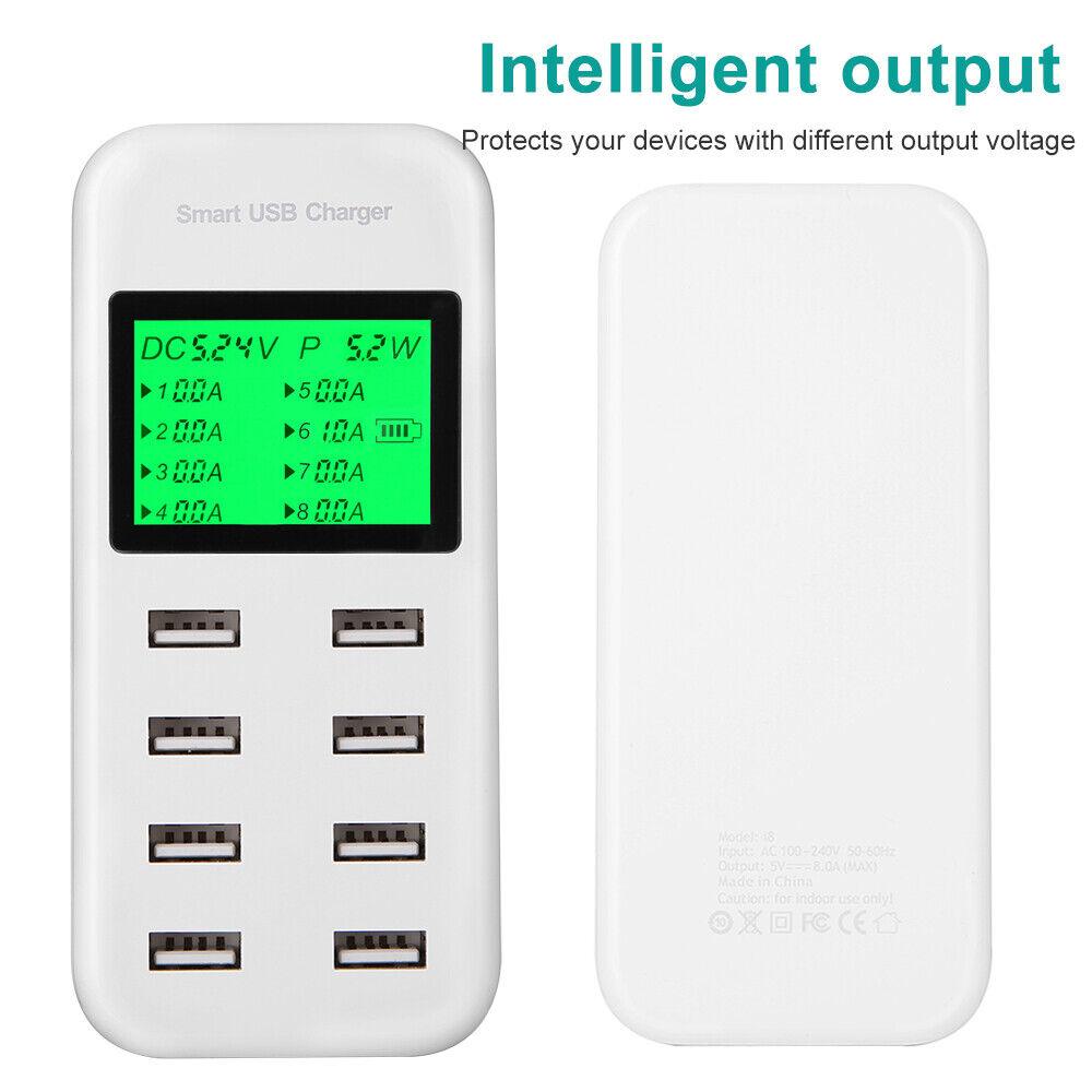 8 Port USB Hub Multi Dock Phone Charger Charging Station Desktop Power Adapter - Office Catch