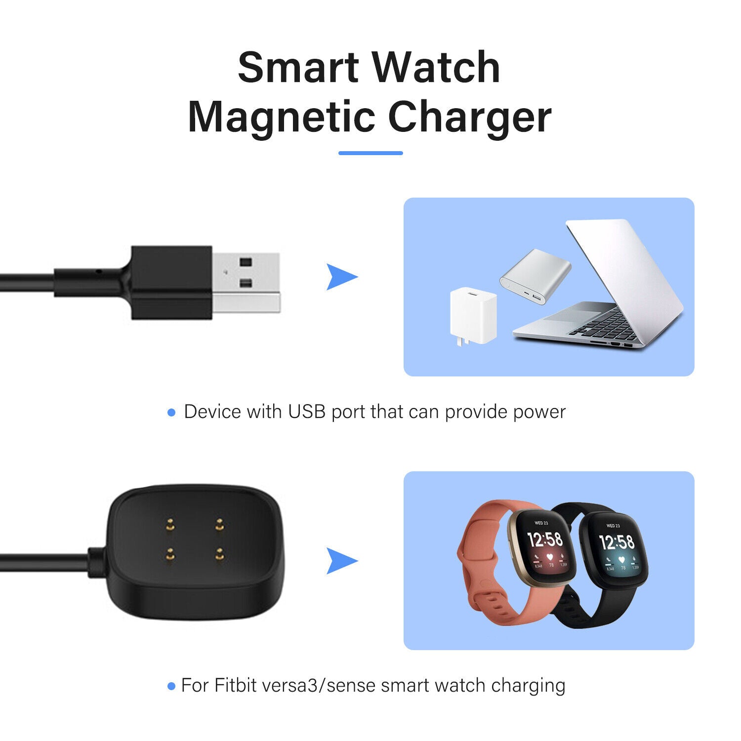 Charger Cable For Fitbit Versa 3/sense Smart Watch USB Charging Cord Dock Cradle - Office Catch