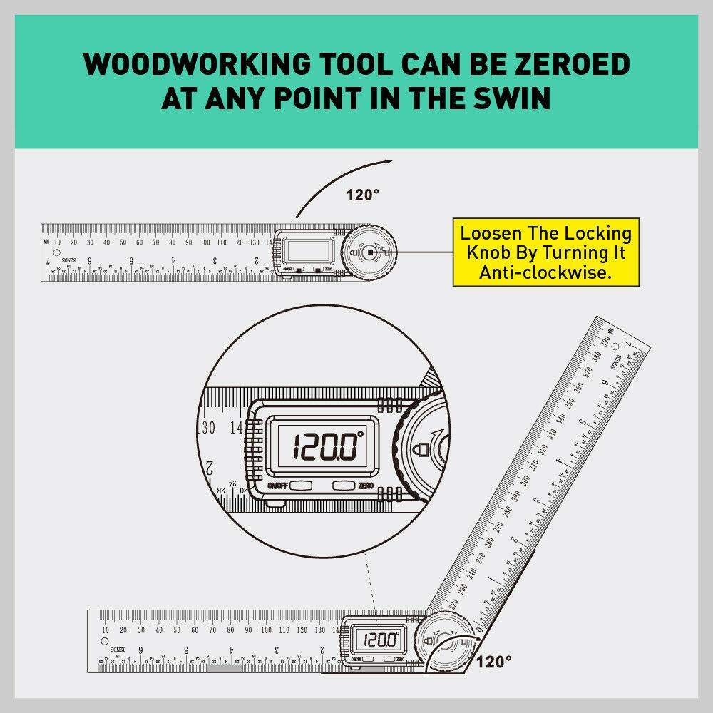 Digital Angle Finder 200 mm Ruler Protractor Measure Meter Stainless Steel | 0-360° - Office Catch