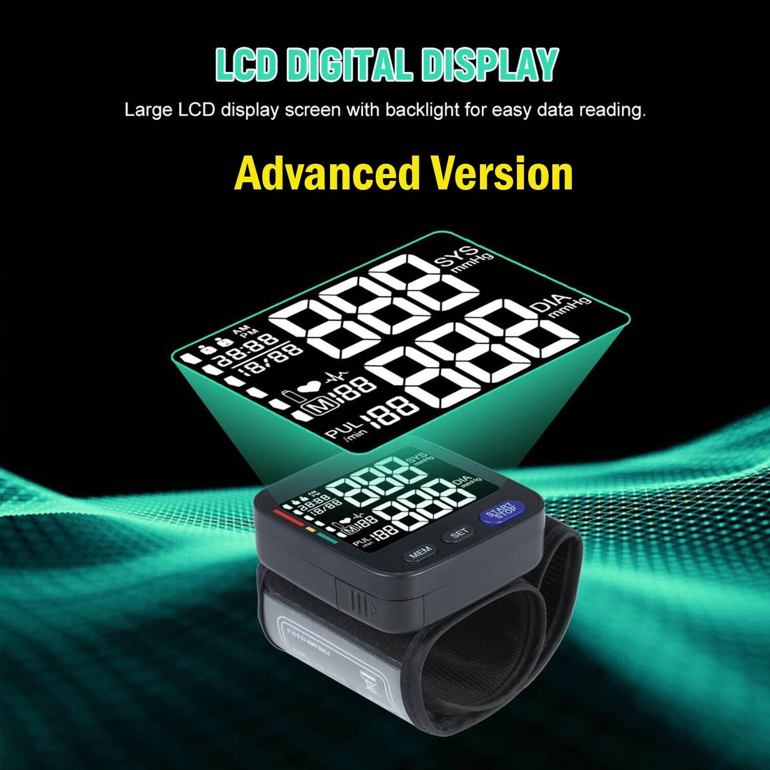 Digital Wrist Blood Pressure Monitor BP Machine Large cuff Wireless Black Memory - Office Catch