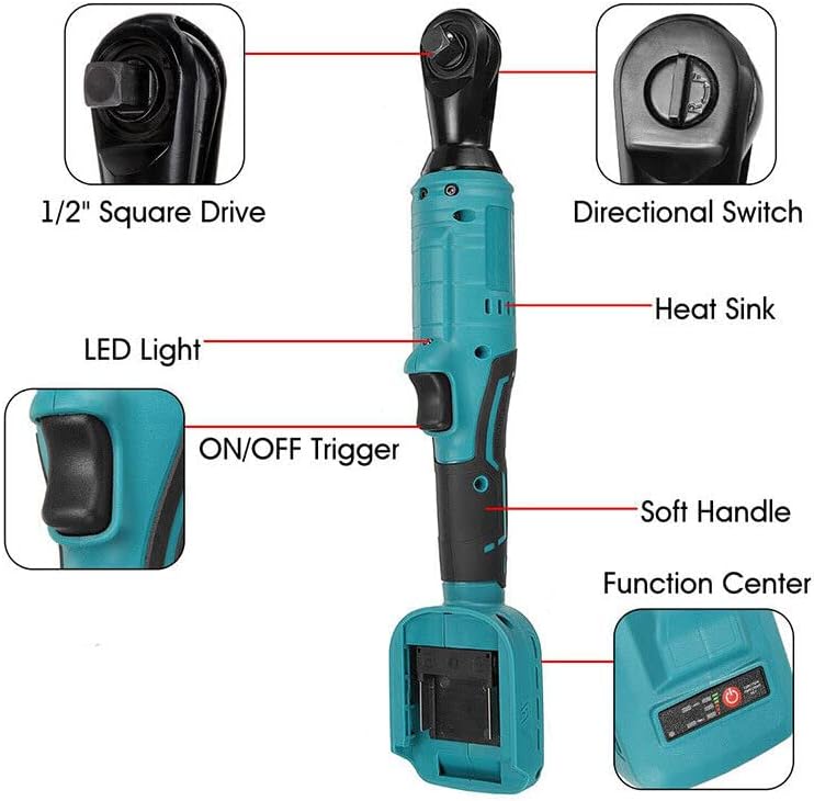 Efficient Cordless Ratchet Wrench: 1/2'' 130Nm Right Angle Design for Makita 18V Battery - Office Catch