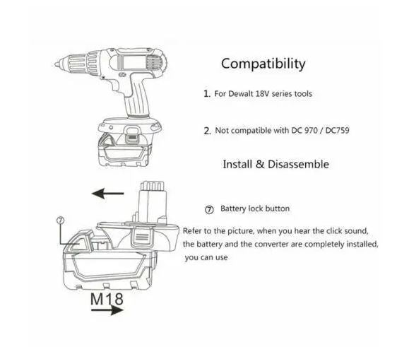 For Dewalt DCA1820 Battery Adapter 18V/20V Li-ion Convert To Ni-Cad DC9096 Ni-MH - Office Catch